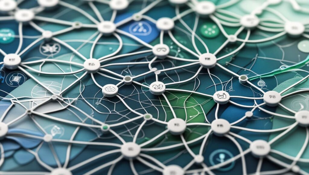Image-Type-Mind-map-style-diagram-showing-Pattern-Abstraction-Translation-Prototyping-Scaling-Abstract-background-with-intersecting-lines-and-icons-from-various-fields