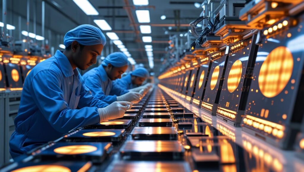 Inside-a-modern-semiconductor-fabrication-plant-in-India-rows-of-high-tech-cleanroom-equipment-engineers-in-blue-suits-inspecting-wafers-warm-accent-lighting-ultra-realistic-8K