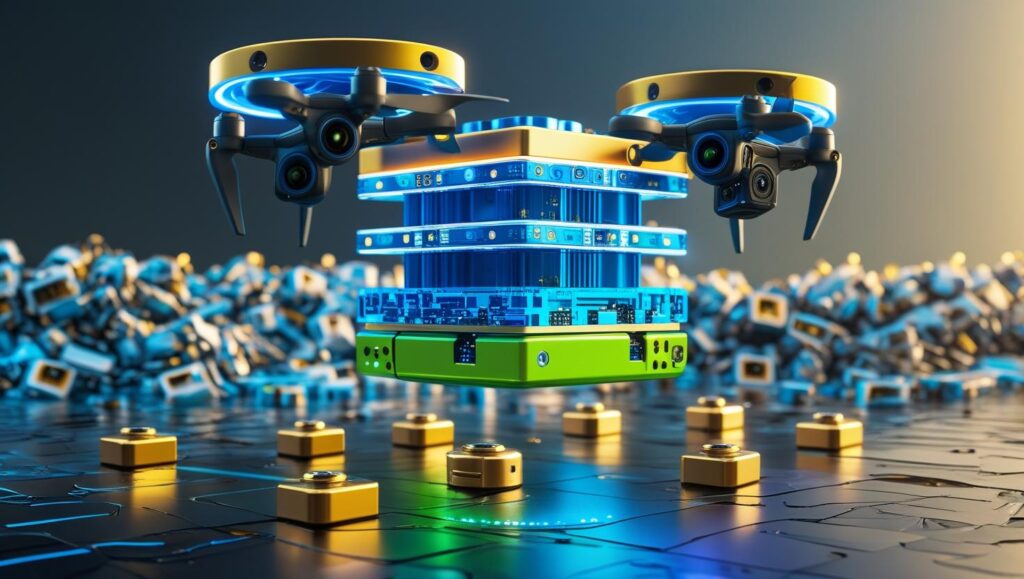 A-glowing-layered-core-module-surrounded-by-magnetic-peripheral-blocks-camera_sensor_battery_AI-chip-snapping-into-place-mid-air._Style_-Vibrant-3D-render-with-foreground-Modules