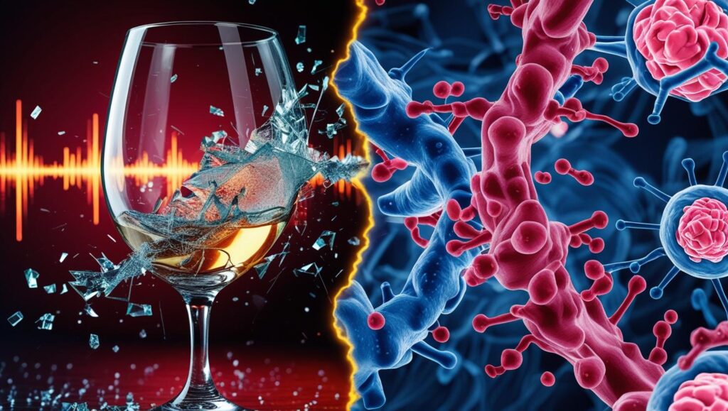 split-composition-showing-sound-wave-visualizations-in-vibrant-colors-affecting-different-materials-wine-glass-shattering-on-one-side-cancer-cells-being-destroyed-on-the-other